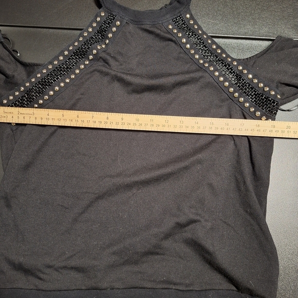Forever 21 Black Studded Cold Shoulder Blouse Biker Grundge Cold Shoulder. - Picture 8 of 9